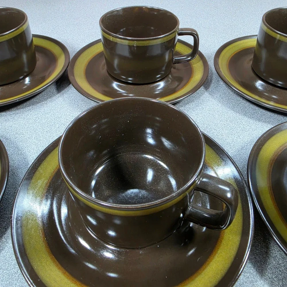 Mikasa Majorca Cup Saucer‎ Set 12pc Brown Green Vintage Japan MCM Excellent